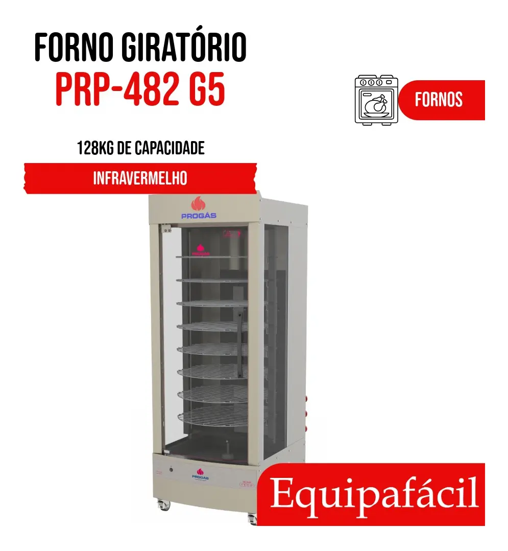 Forno giratório a gás infravermelho 8 grelhas Progás PRP-482 G5